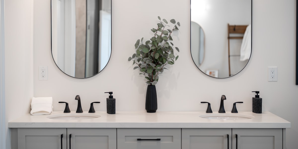 Modern bathroom vanity with clean fixtures and double sinks